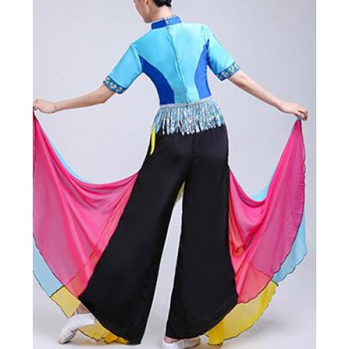 Women's chinese folk dance costumes for female ancient traditional fairy yangko fan fairy stage performance dancing dresses outfits